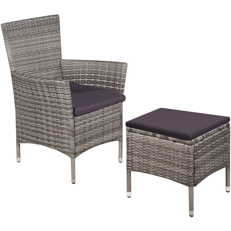 foto del prodotto sedia da esterno con sgabello e cuscini in polyrattan grigio vidaxl