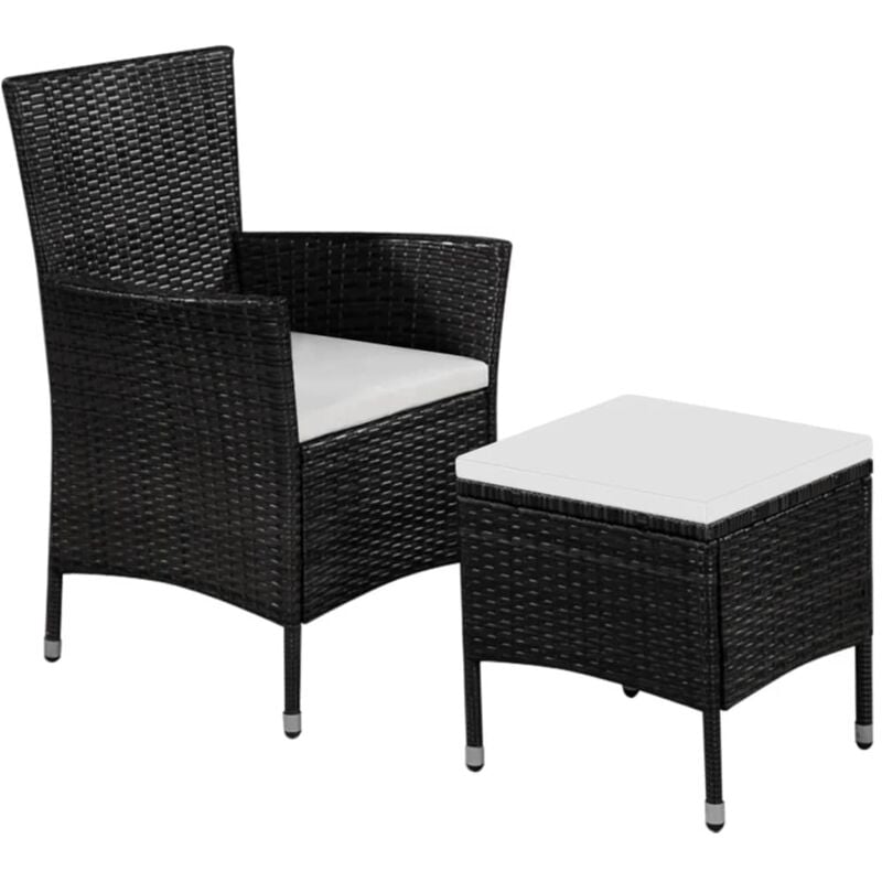 foto del prodotto sedia da esterno con sgabello e cuscini in polyrattan nero vidaxl