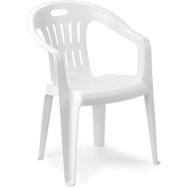 foto del prodotto sedia da esterno in plastica bianca con braccioli piona