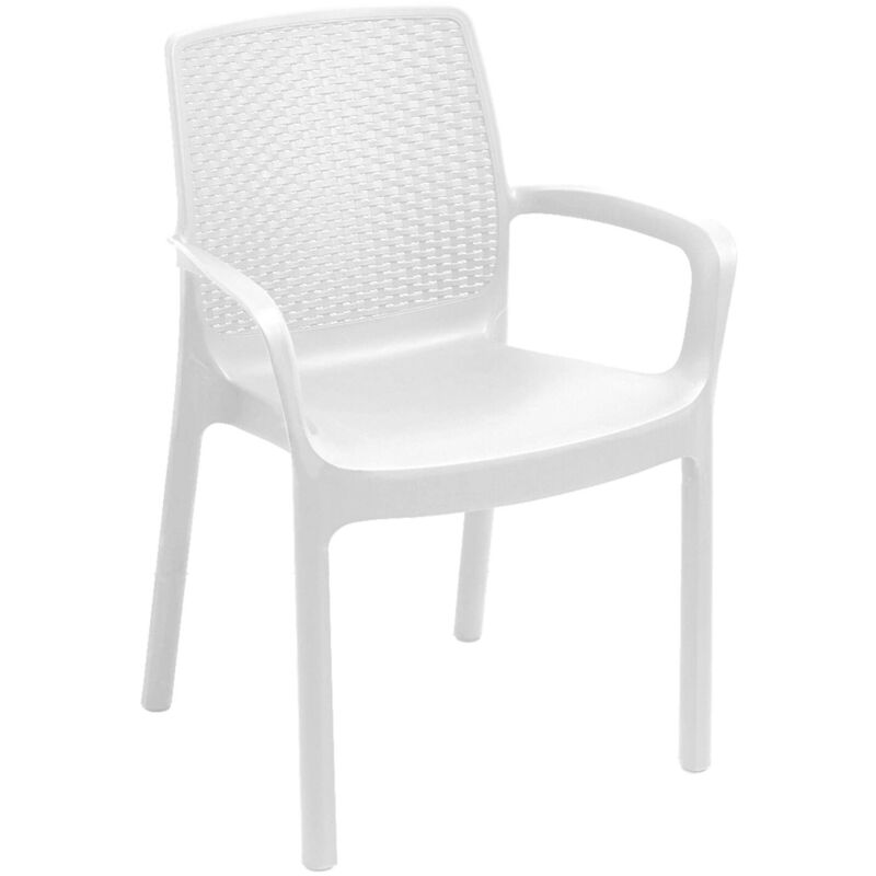 foto del prodotto sedia da esterno torino, seduta da giardino, sedia per tavolo da pranzo, poltrona outdoor effetto rattan, 100 % made in italy, cm 54x60h82, bianco, con imballo rinforzato - dmora