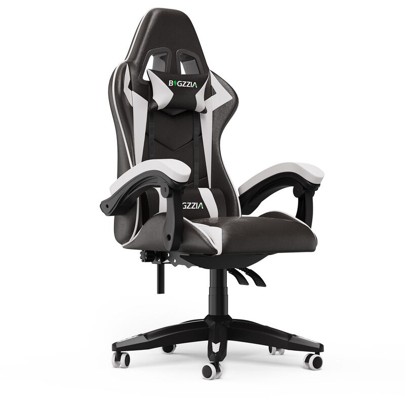 foto del prodotto sedia da gaming bigzzia sedia gaming bianco sedia poltrona gaming sedie da gamer con cuscino lombare e poggiatesta regolabile in altezza pu