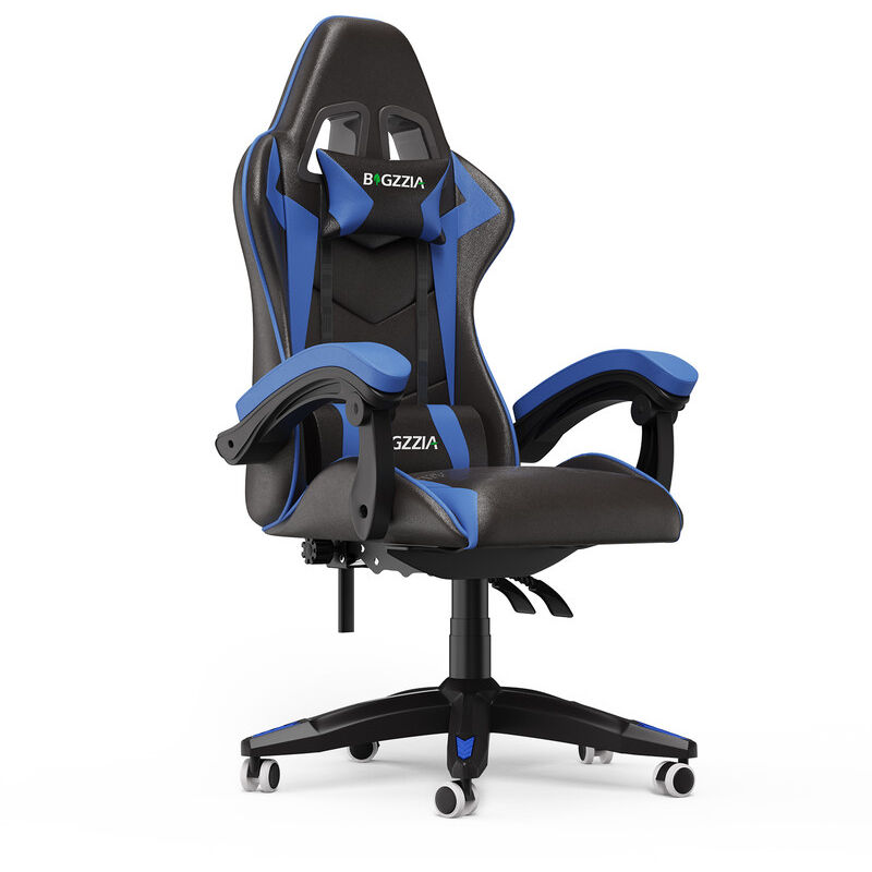 foto del prodotto sedia da gaming bigzzia sedia gaming blu sedia poltrona gaming sedie da gamer con cuscino lombare e poggiatesta regolabile in altezza pu