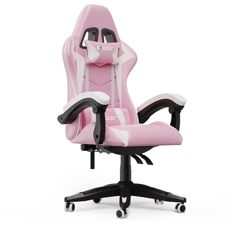 foto del prodotto sedia da gaming bigzzia sedia gaming rosa sedia poltrona gaming sedie da gamer con cuscino lombare e poggiatesta regolabile in altezza pu