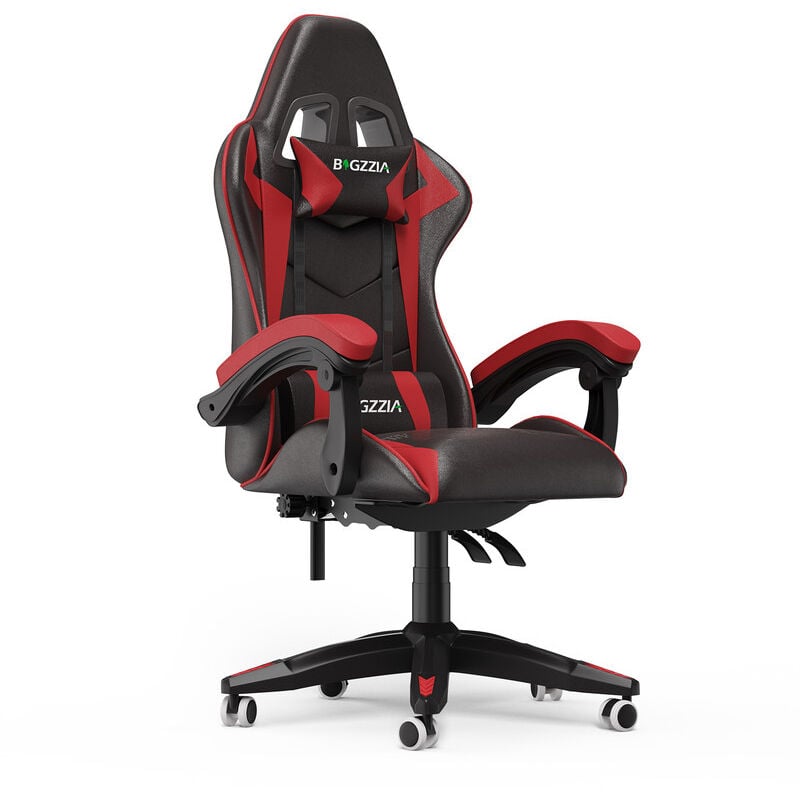 foto del prodotto sedia da gaming - bigzzia sedia gaming rosso - sedia poltrona gaming - sedie da gamer con cuscino lombare e poggiatesta - regolabile in altezza - pu poltrona racing