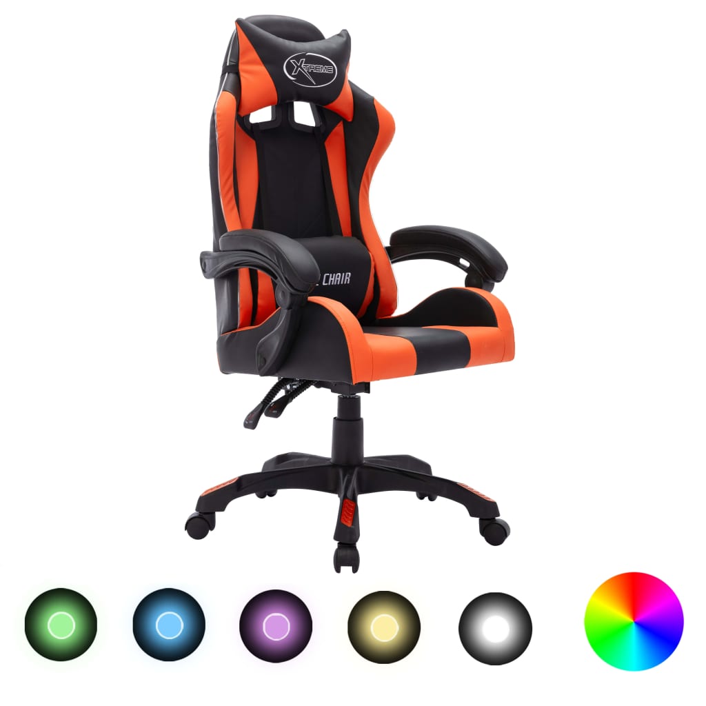 foto del prodotto sedia da gaming con luci a led rgb arancione e nera similpelle cod mxl 18158