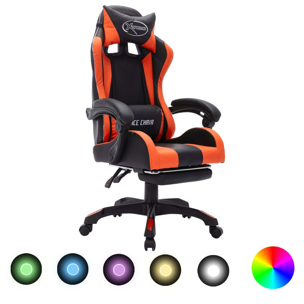 foto del prodotto sedia da gaming con luci a led rgb arancione e nera similpellecod mxl 94829