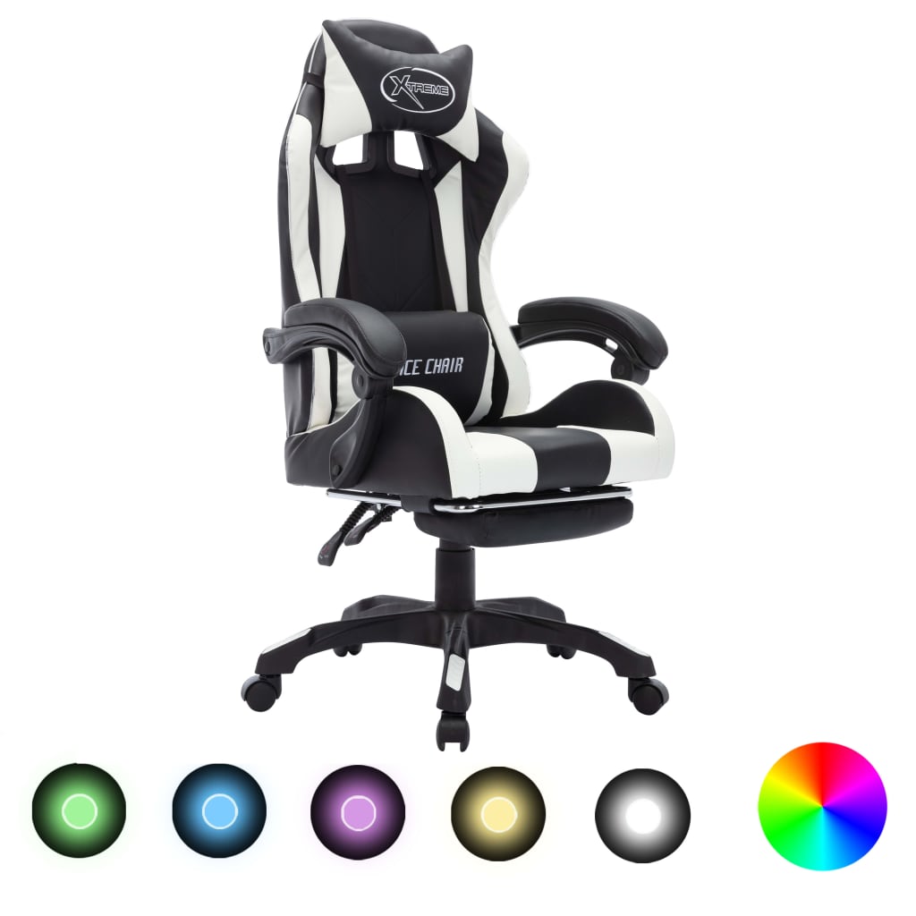 foto del prodotto sedia da gaming con luci a led rgb bianca e nera in similpellecod mxl 70702