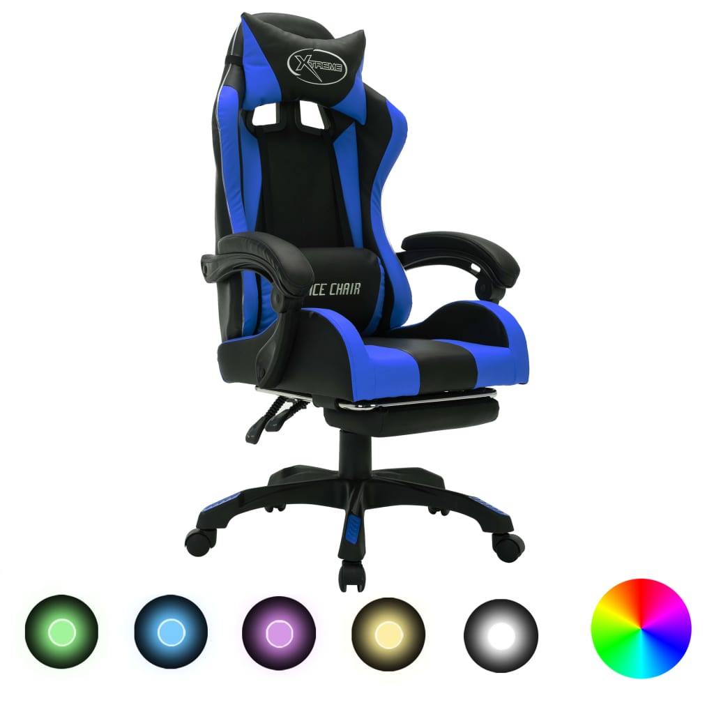 foto del prodotto sedia da gaming con luci a led rgb blu e nera in similpellecod mxl 94703