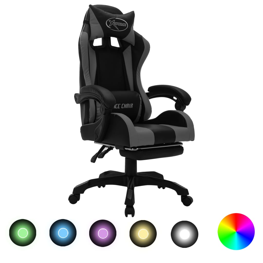 foto del prodotto sedia da gaming con luci a led rgb grigia e nera in similpellecod mxl 94902
