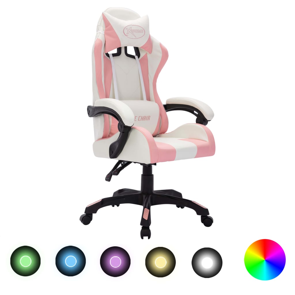 foto del prodotto sedia da gaming con luci a led rgb rosa e nera in similpelle cod mxl 25321