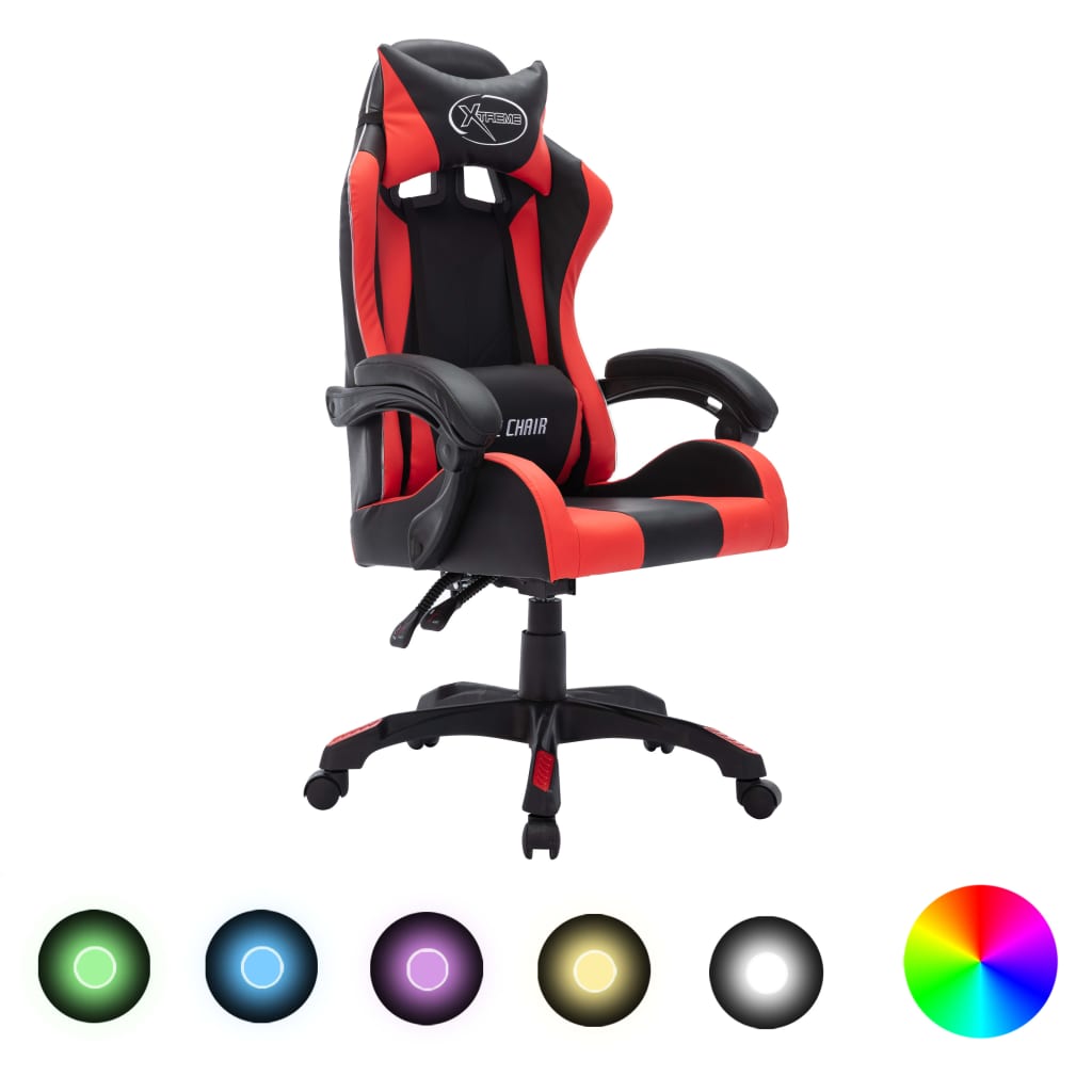 foto del prodotto sedia da gaming con luci a led rgb rossa e nera in similpelle