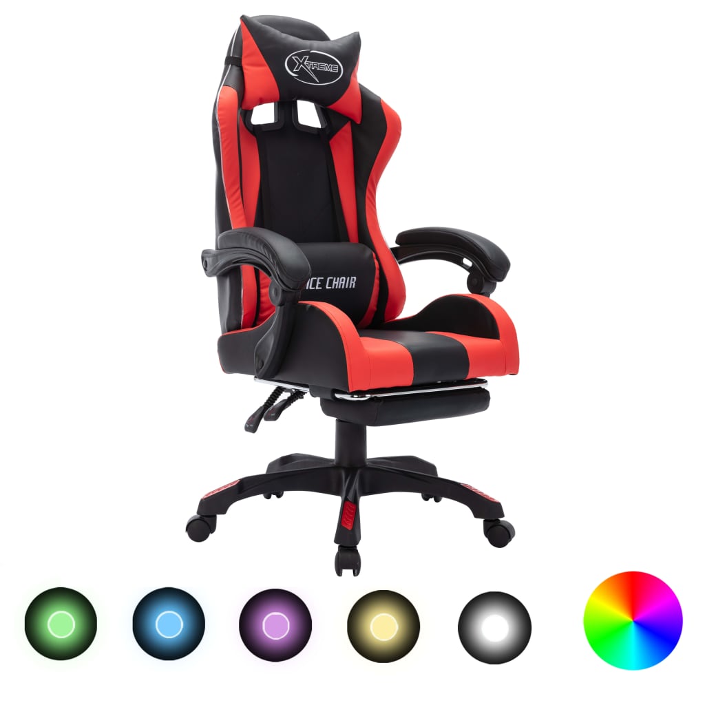 foto del prodotto sedia da gaming con luci a led rgb rossa e nera in similpellecod mxl 70827
