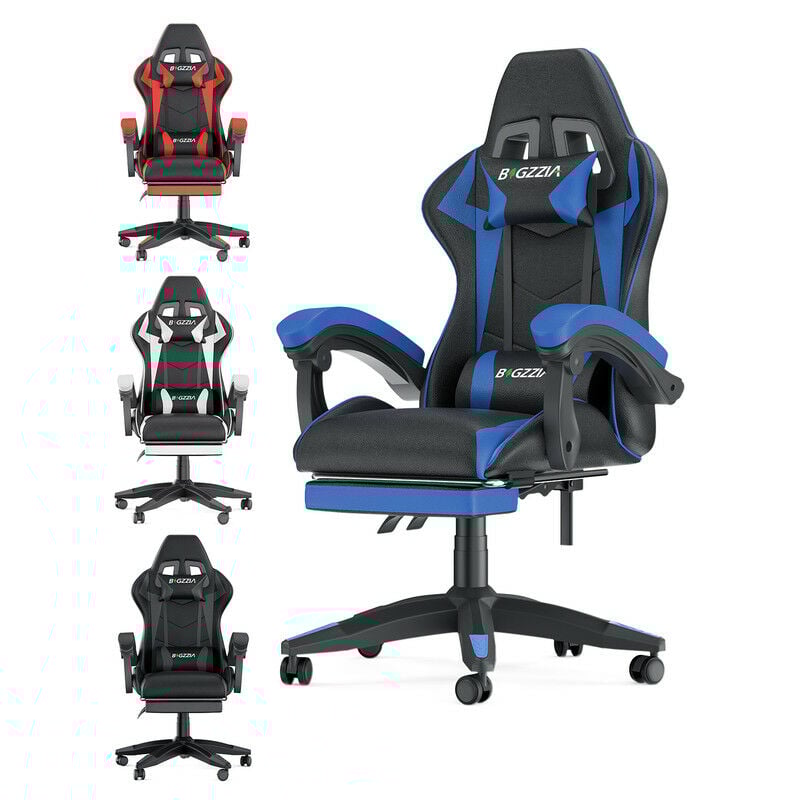 foto del prodotto sedia da gaming con poggiapiedi, ergonomica, per gamer bigzzia sedie da gamer con cuscino lombare e poggiatesta, regolabile in altezza, sedia per