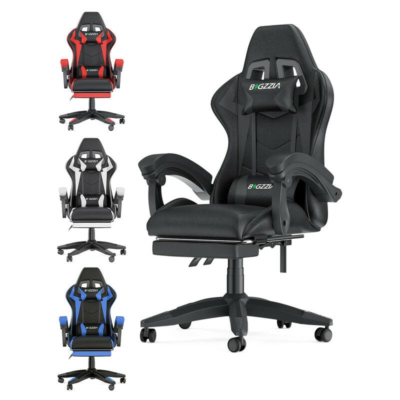 foto del prodotto sedia da gaming con poggiapiedi, ergonomica, per gamer bigzzia sedie da gamer con cuscino lombare e poggiatesta, regolabile in altezza, sedia per