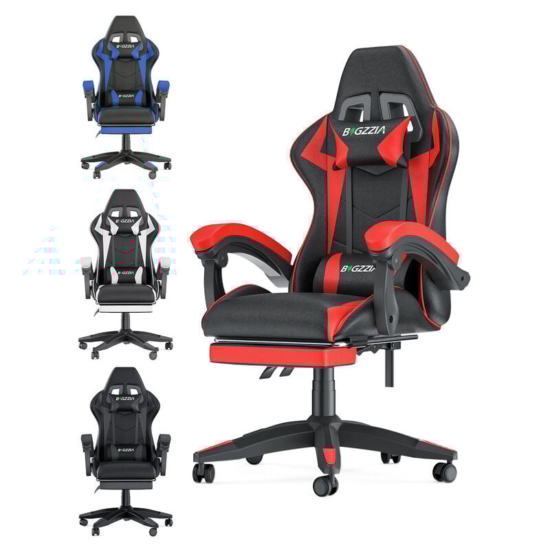 foto del prodotto sedia da gaming con poggiapiedi, ergonomica, per gamer bigzzia sedie da gamer con cuscino lombare e poggiatesta, regolabile in altezza, sedia per