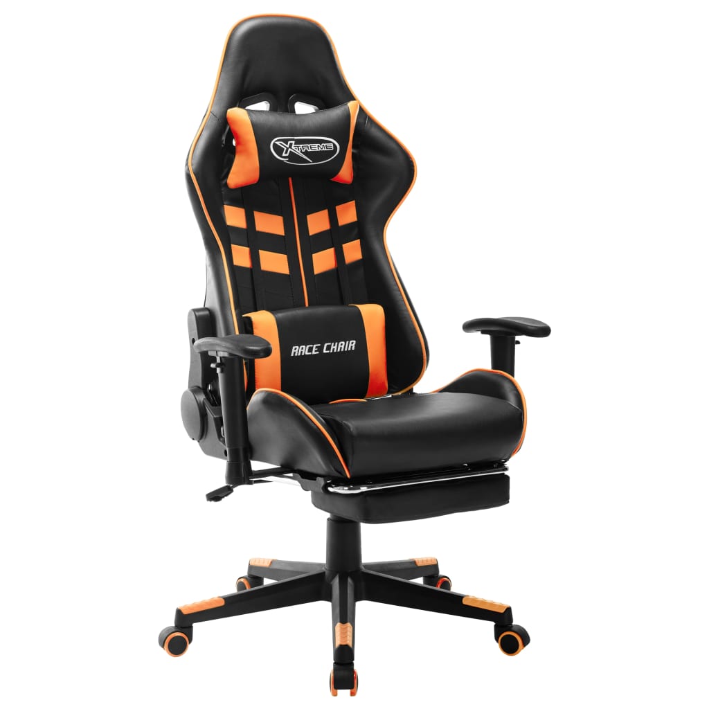 foto del prodotto sedia da gaming con poggiapiedi nera e arancione in similpelle cod mxl 62138