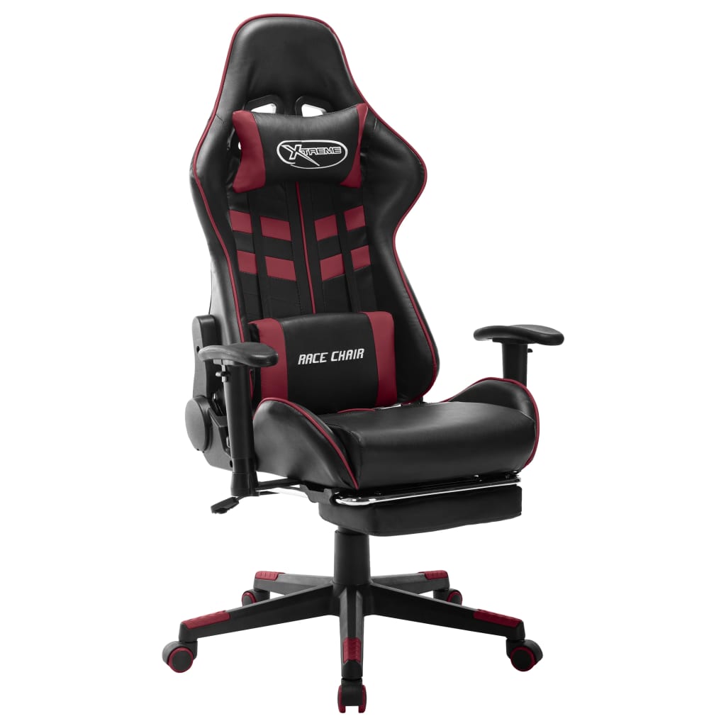 foto del prodotto sedia da gaming con poggiapiedi nera e rosso vino in similpelle cod mxl 57811