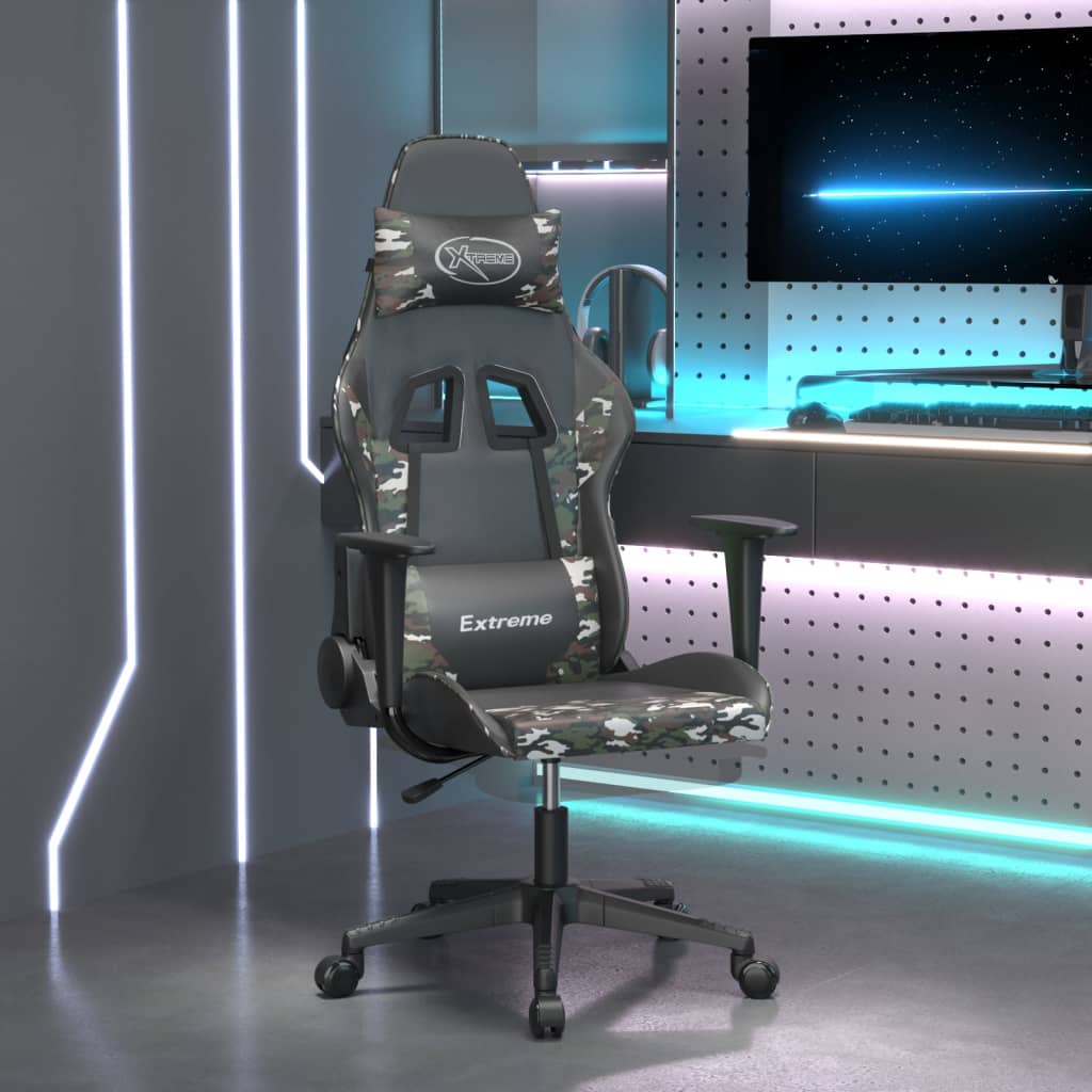 foto del prodotto sedia da gaming con poggiapiedi nero e mimetico in similpelle cod mxl 64863