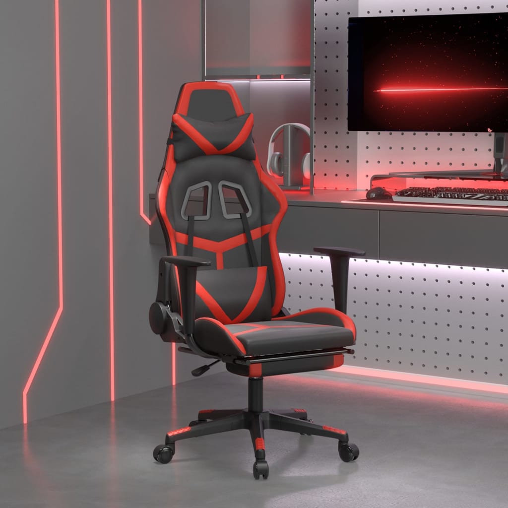 foto del prodotto sedia da gaming con poggiapiedi nero e rosso in similpelle cod mxl 71860