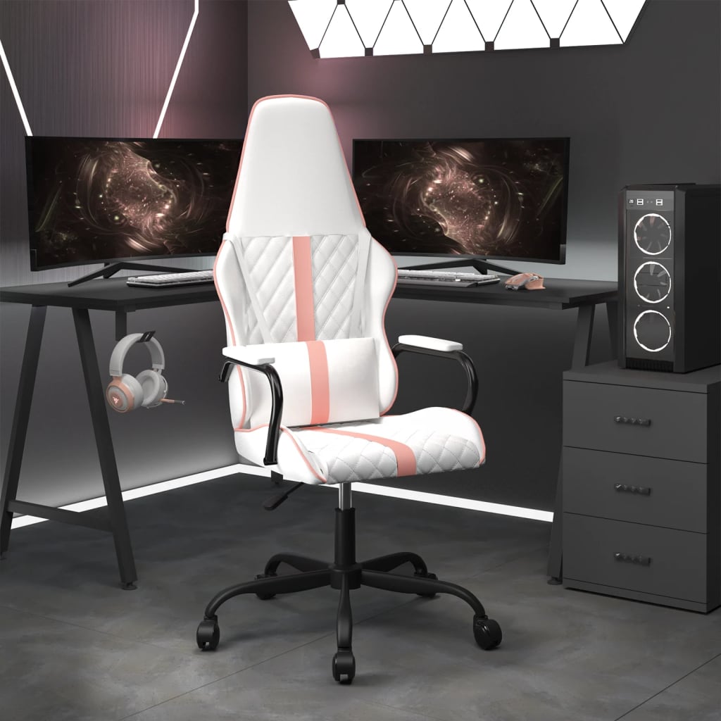 foto del prodotto sedia da gaming massaggiante rosa e bianca in similpellecod mxl 84816