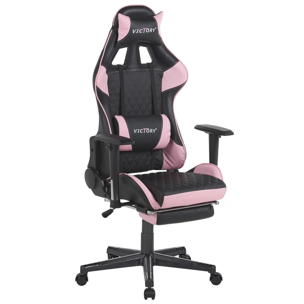 foto del prodotto sedia da gaming nero rosa ecopelle 126 - 136 cm braccioli girevoli regolabili e poggiapiedi regolabili in altezza moderna