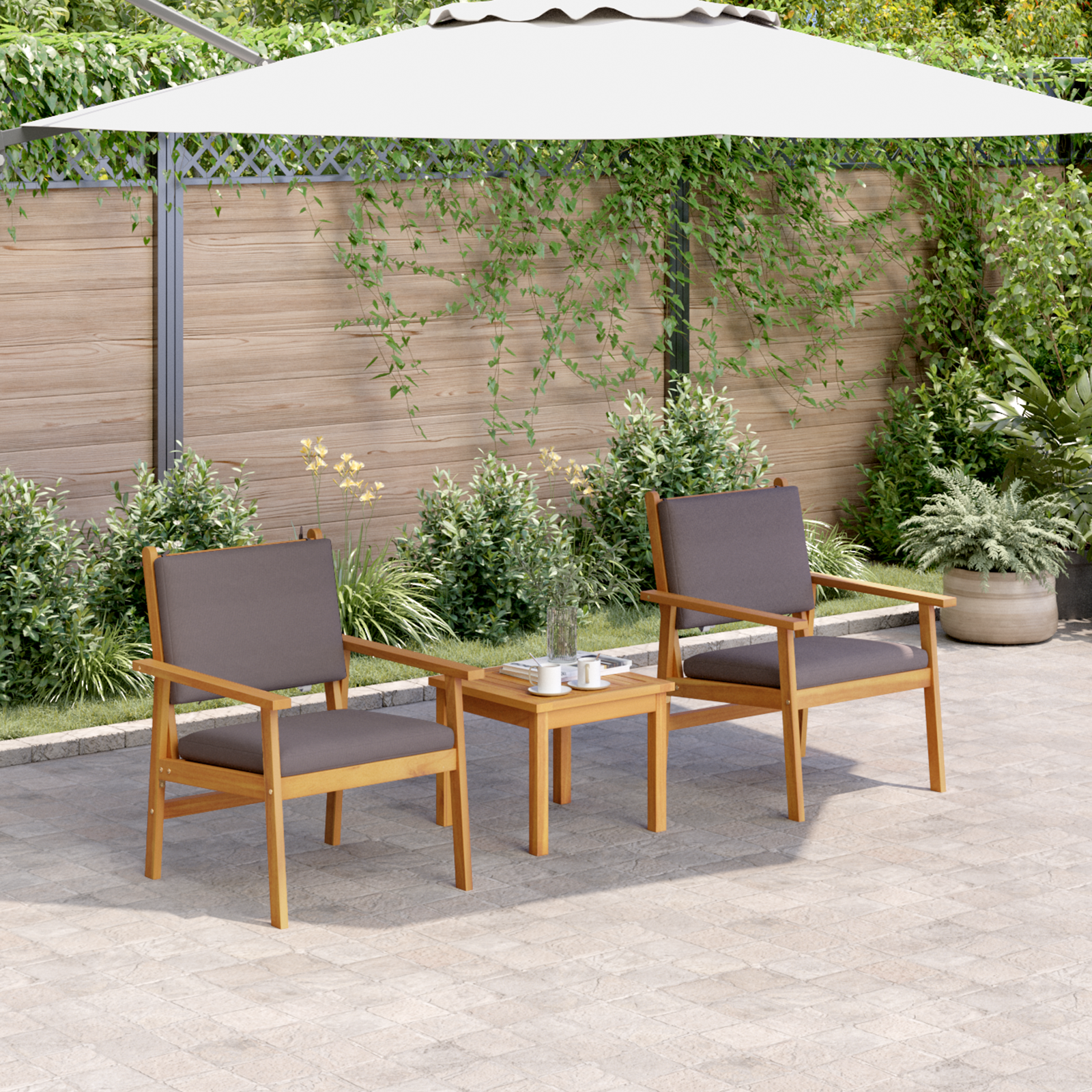 foto del prodotto sedia da giardino 2 pz con cuscini in legno massello di acacia