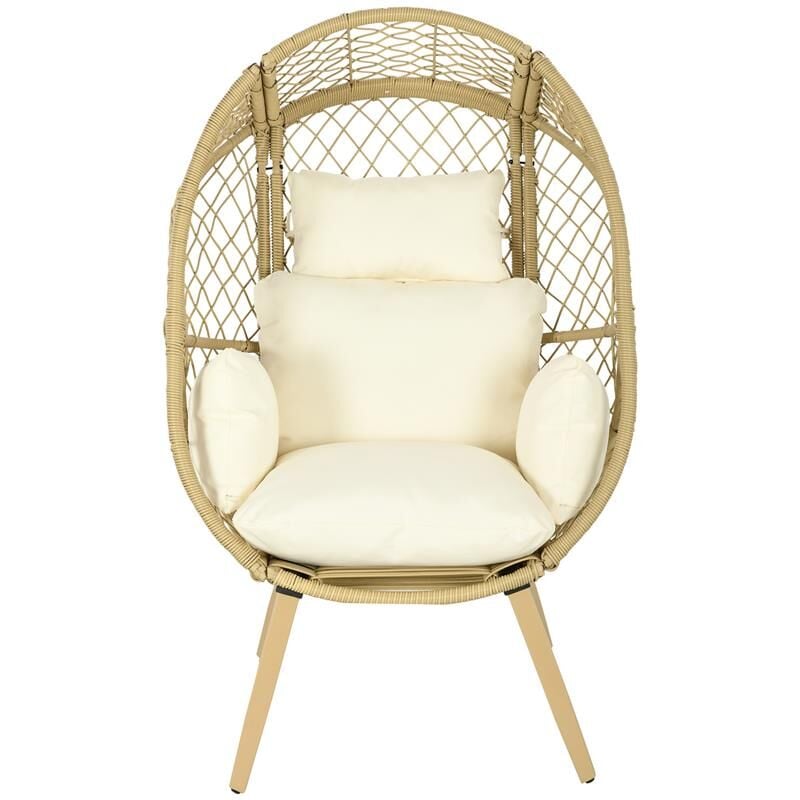 foto del prodotto sedia da giardino a uovo in rattan pe e acciaio con seduta imbottita e poggiatesta. 88x85x143 cm
