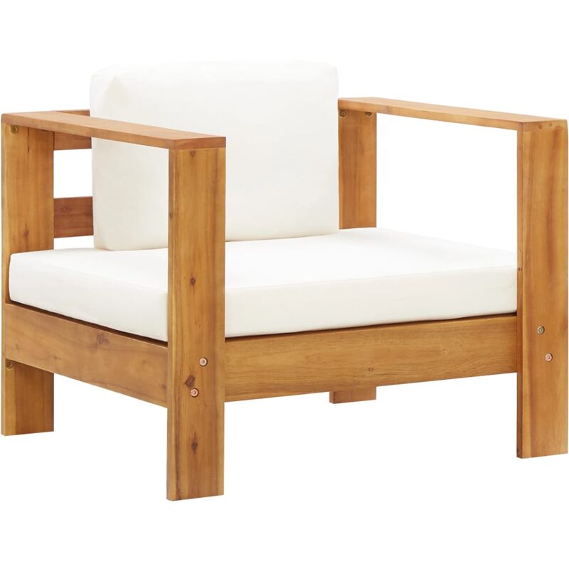 foto del prodotto sedia da giardino con cuscino crema in legno massello di acacia cod mxl 62491