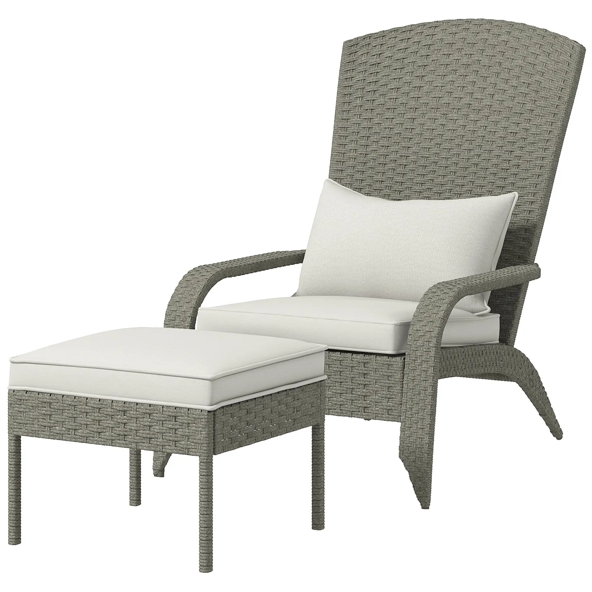 foto del prodotto sedia da giardino con poggiapiedi e cuscini imbottiti 64x82x89 cm in rattan e acciaio grigio e crema