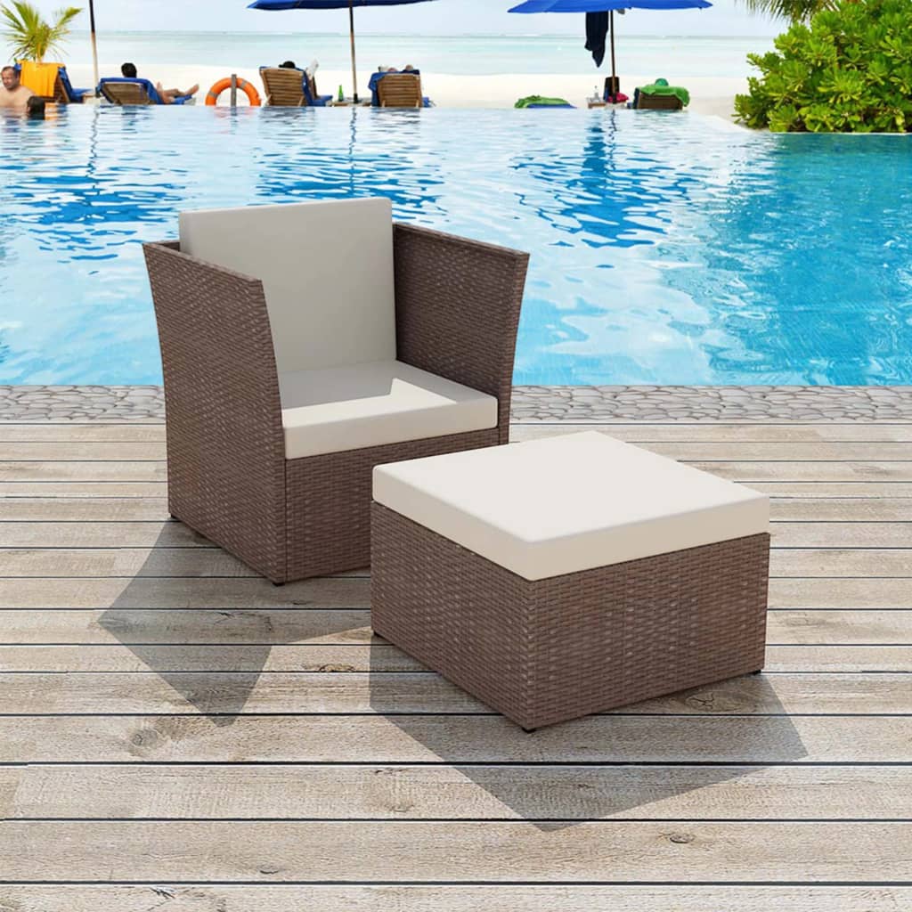 foto del prodotto sedia da giardino con poggiapiedi in polyrattan marrone