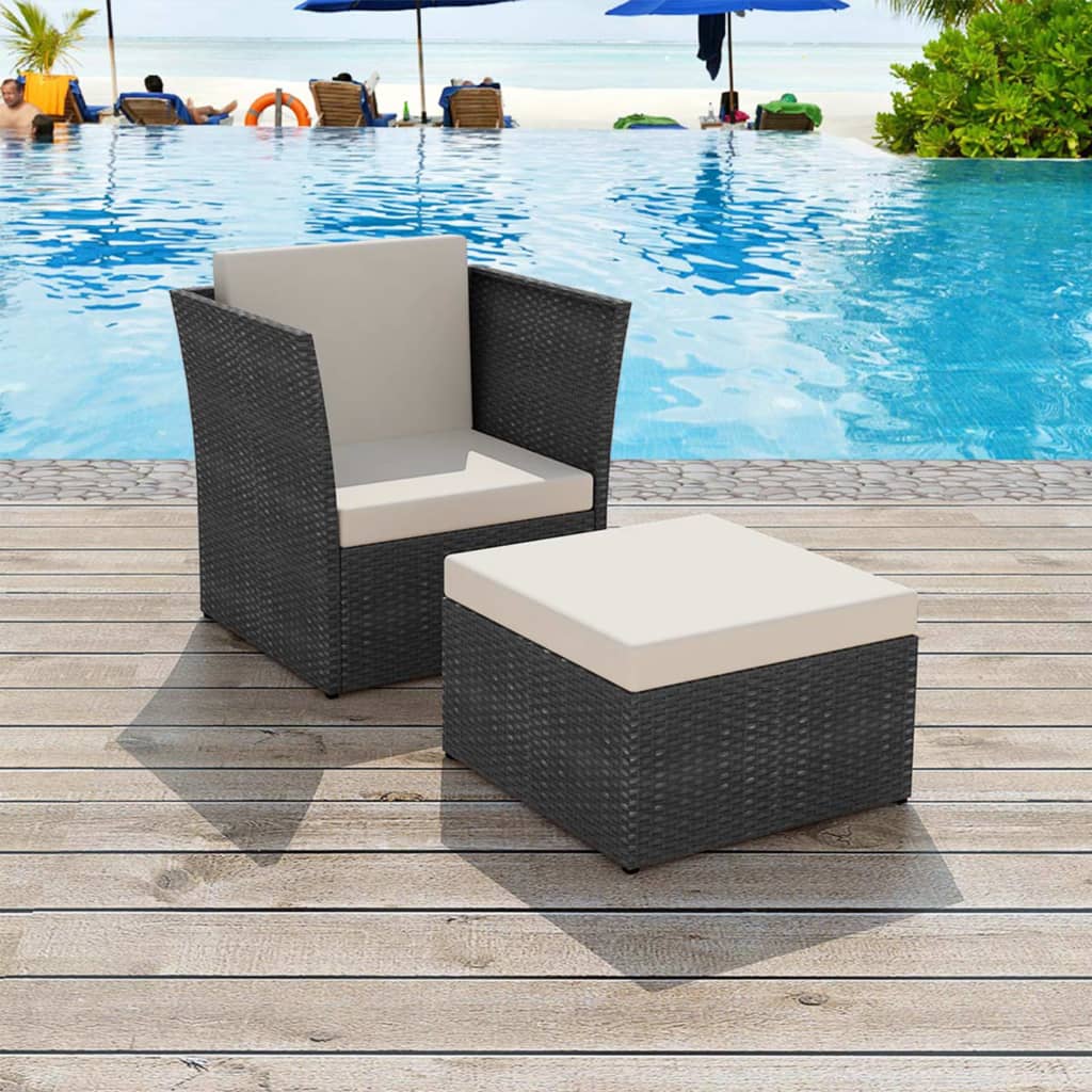 foto del prodotto sedia da giardino con poggiapiedi in polyrattan nero