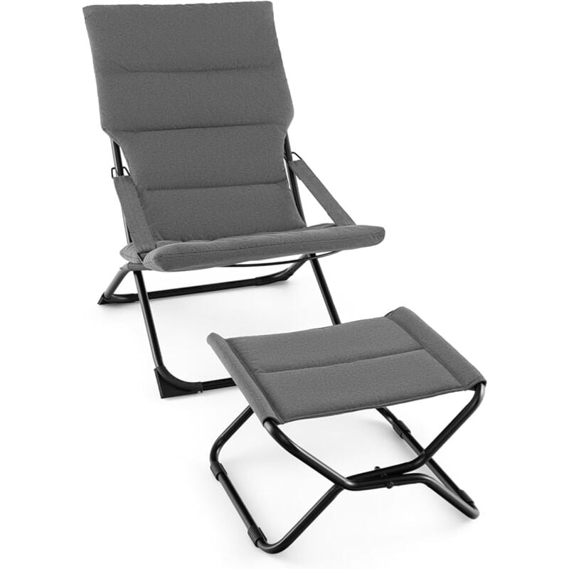 foto del prodotto sedia da giardino con poggiapiedi, sedia a sdraio pieghevole, con cuscino rimovile, sedia reclinabile da spiaggia, sedia portatile da esterno,