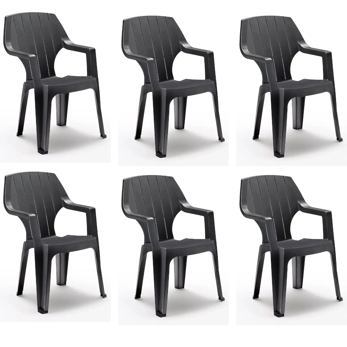 foto del prodotto sedia da giardino in plastica impilabile alta, 6 pezzi antracite