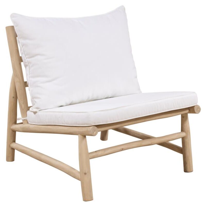 foto del prodotto sedia da giardino in teak con cuscini naturale chiaro e bianco tulum di mylia