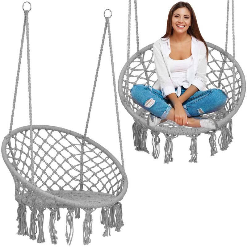 foto del prodotto sedia da giardino sospesa boho, altalena, grigia