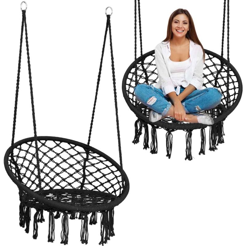 foto del prodotto sedia da giardino sospesa boho, altalena, nera