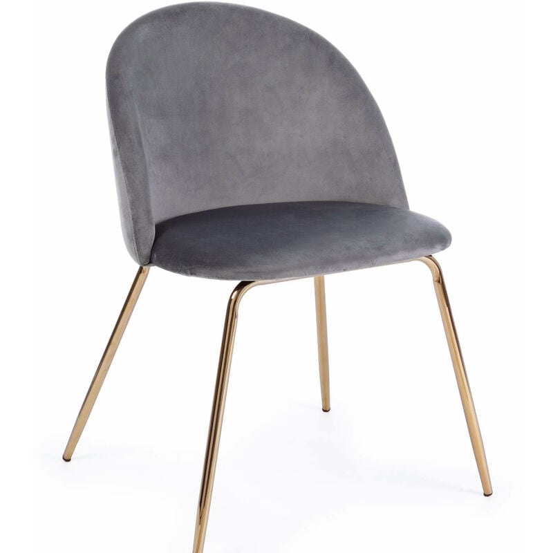 foto del prodotto sedia da interno tanya in velluto colore grigio gambe oro