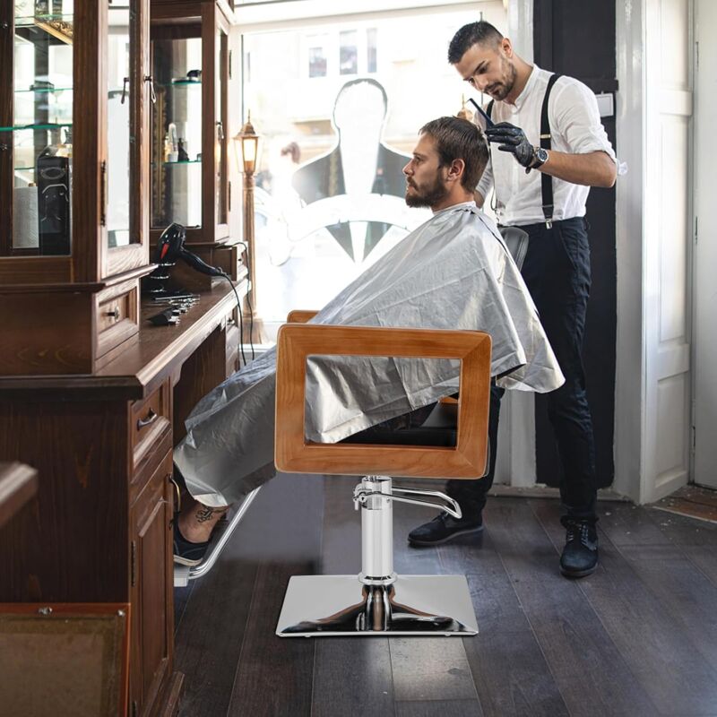 foto del prodotto sedia da parrucchiere, sedia da barbiere girevole a 360 con altezza regolabile, pompa idraulica, schienale ergonomico e poggiapiedi, stile moderno
