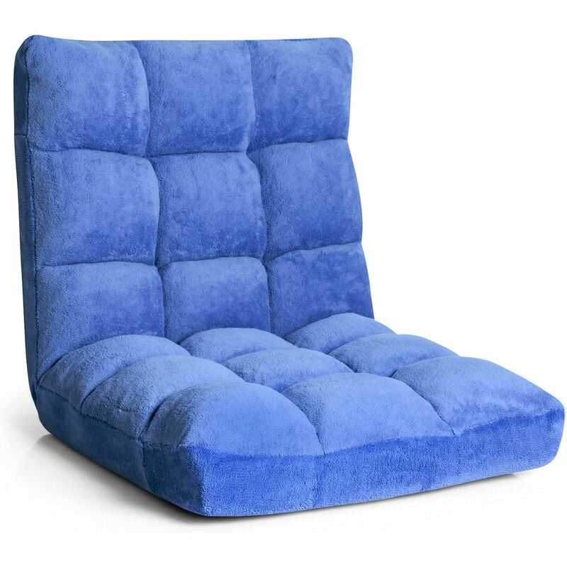 foto del prodotto sedia da pavimento, sedia imbottita regolabile in 14 posizioni, poltrona salotto per relax, yoga, lettura blu costway