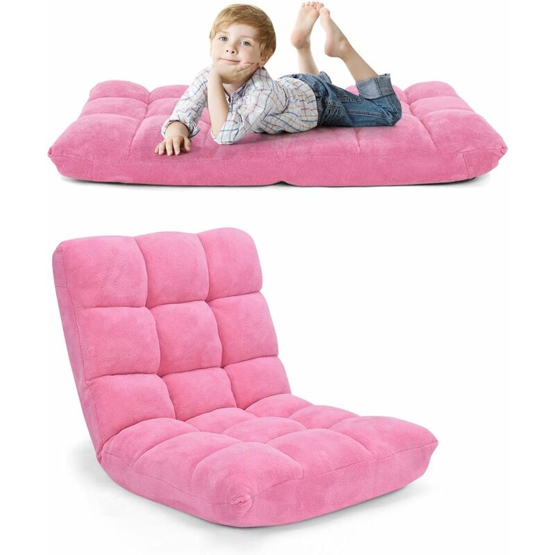 foto del prodotto sedia da pavimento, sedia imbottita regolabile in 14 posizioni, poltrona salotto per relax, yoga, lettura rosa costway