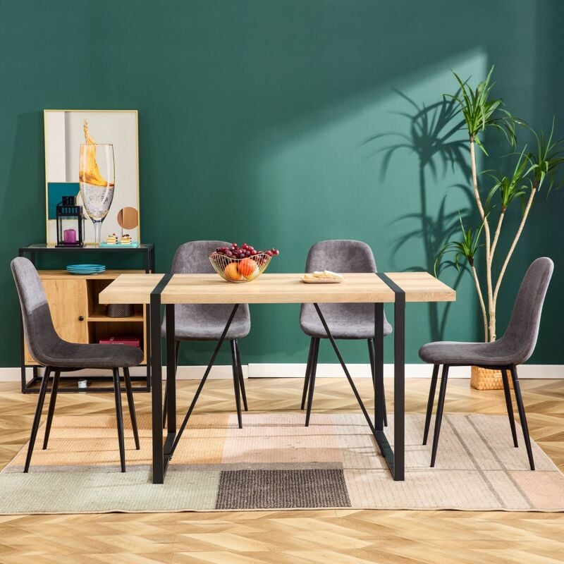 foto del prodotto sedia da pranzo 4 pezzi , seduta vintage scandinava in finta pelle scamosciata con gambe in acciaio nero, grigio