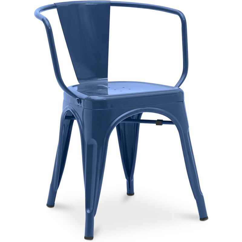 foto del prodotto sedia da pranzo con braccioli design industriale acciaio nuova edizione stylix blu scuro