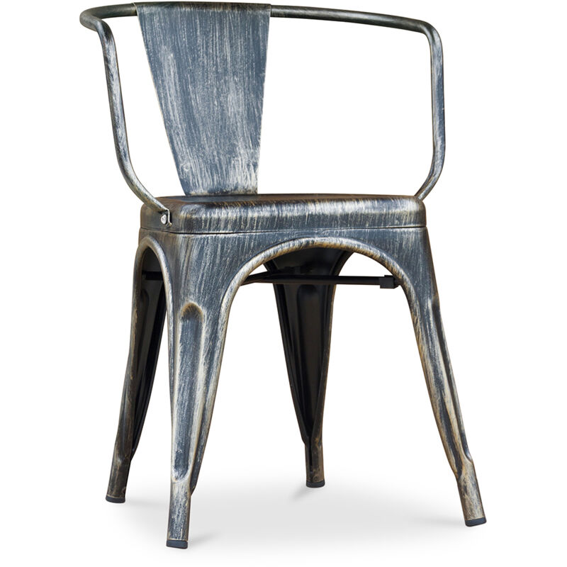 foto del prodotto sedia da pranzo con braccioli design industriale acciaio nuova edizione stylix bronze metallizzato