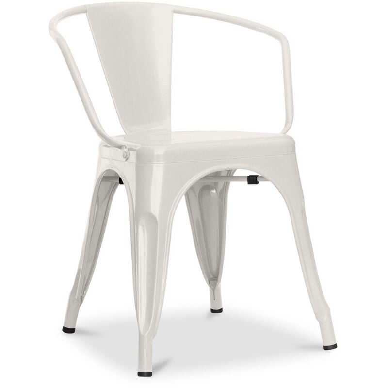 foto del prodotto sedia da pranzo con braccioli design industriale acciaio nuova edizione stylix crema