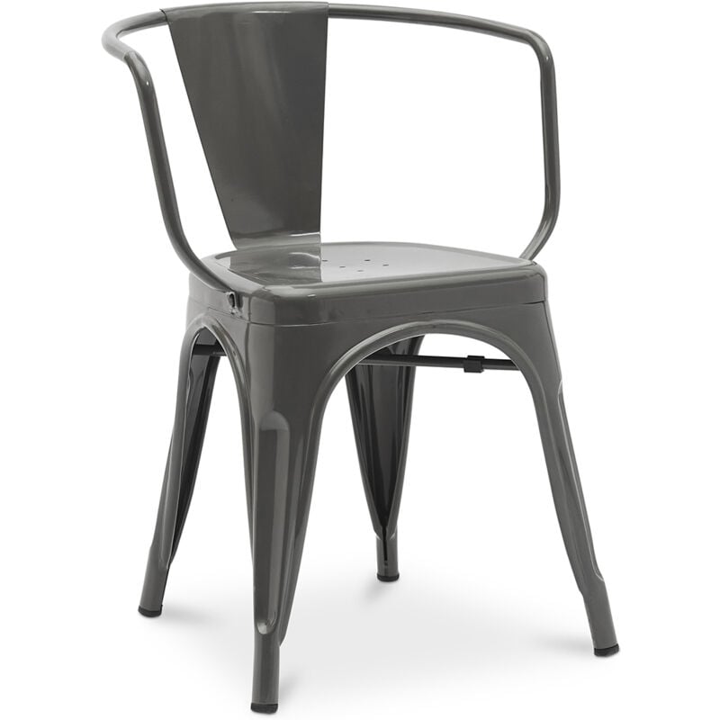 foto del prodotto sedia da pranzo con braccioli design industriale acciaio nuova edizione stylix grigio scuro