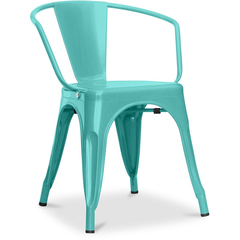 foto del prodotto sedia da pranzo con braccioli design industriale acciaio nuova edizione stylix pastel green