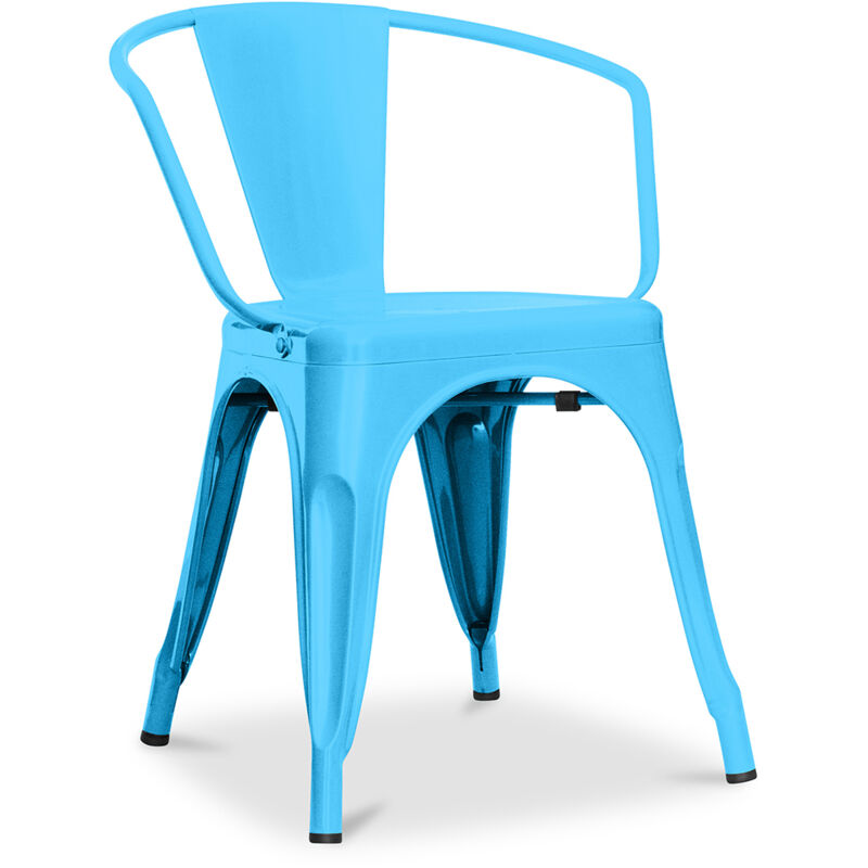 foto del prodotto sedia da pranzo con braccioli design industriale acciaio nuova edizione stylix turchese