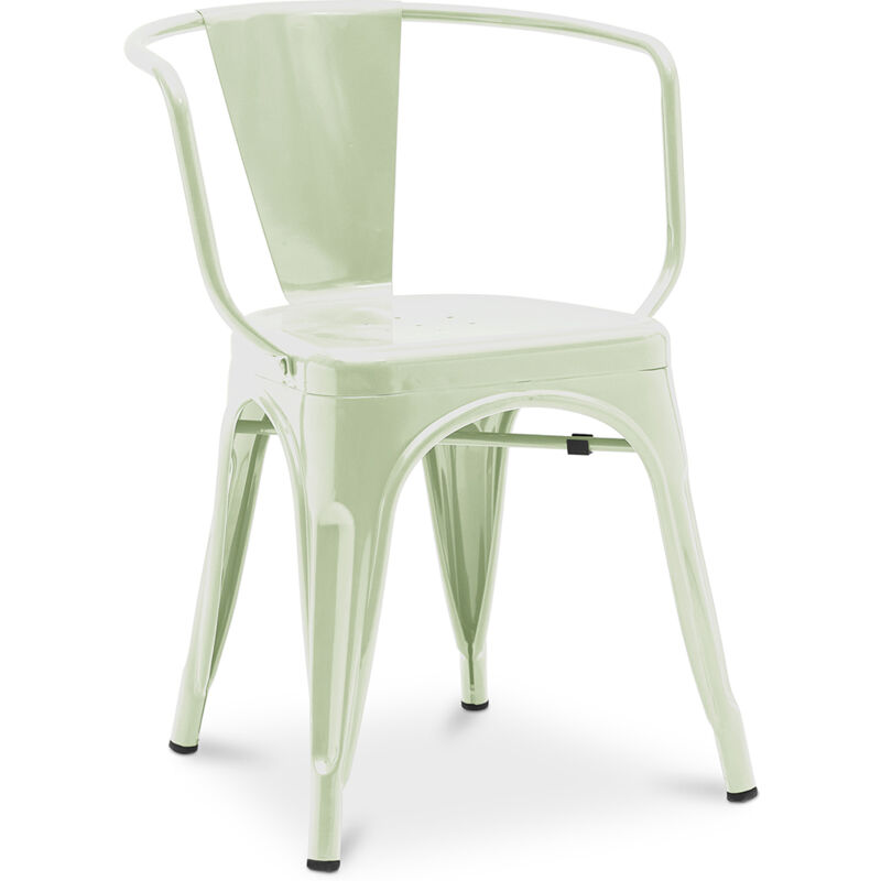 foto del prodotto sedia da pranzo con braccioli design industriale acciaio nuova edizione stylix verde pallido