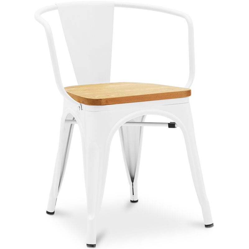 foto del prodotto sedia da pranzo con braccioli design industriale legno e acciaio nuova edizione stylix bianco