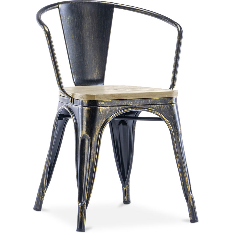 foto del prodotto sedia da pranzo con braccioli design industriale legno e acciaio nuova edizione stylix bronze metallizzato